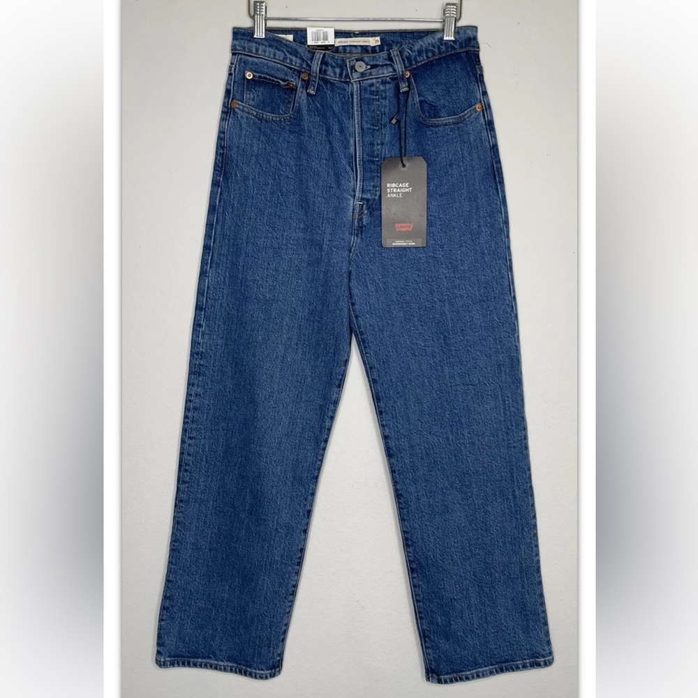 Levis Premium Women Denim Jean 29 Ribcage Straight Ankle Blue Button Fly Hi Rise - Picture 5 of 11